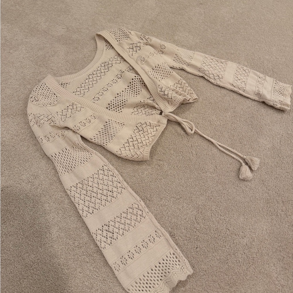 Aerie Cream Knit Cardigan Top